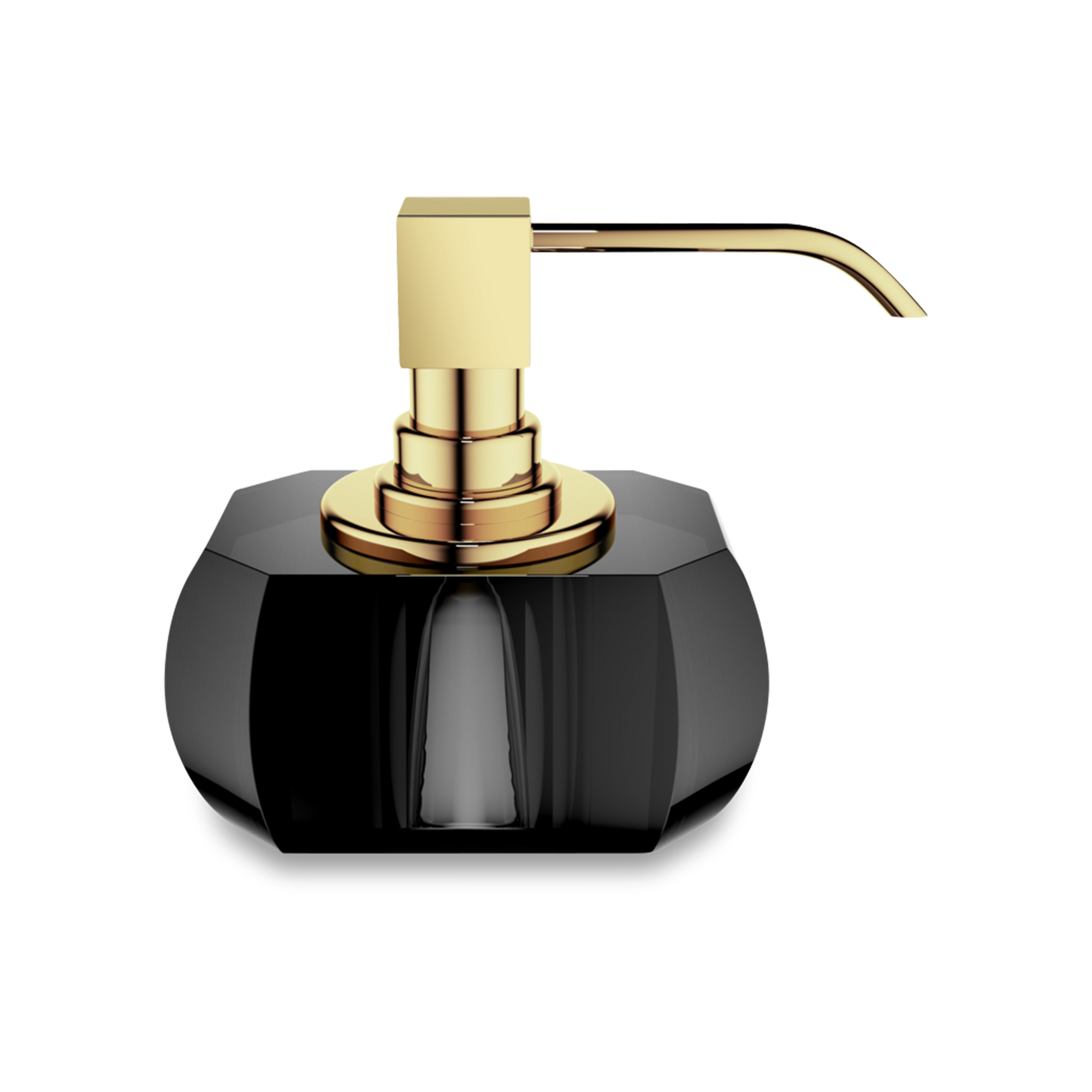 The Kristall Soap Dispenser is made of brilliant crystal glass in an anthracite colour with gold details.