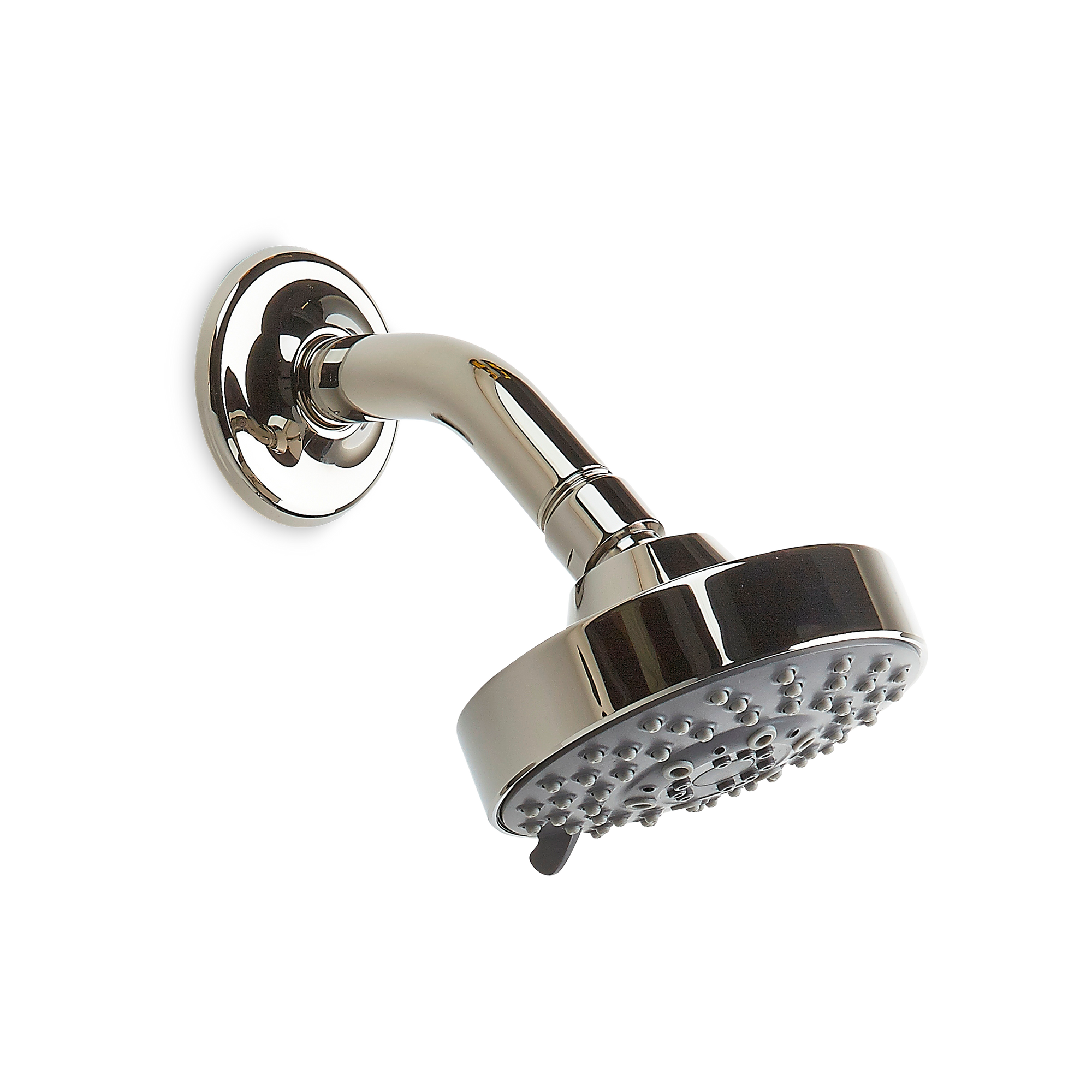 The Pique Shower Head with arm and flange is an elegant shower fixture with a modern twist.