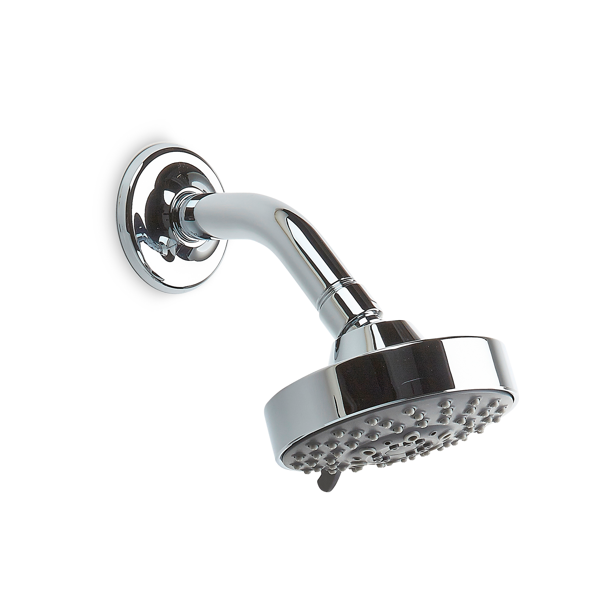 The Pique Shower Head with arm and flange is an elegant shower fixture with a modern twist.