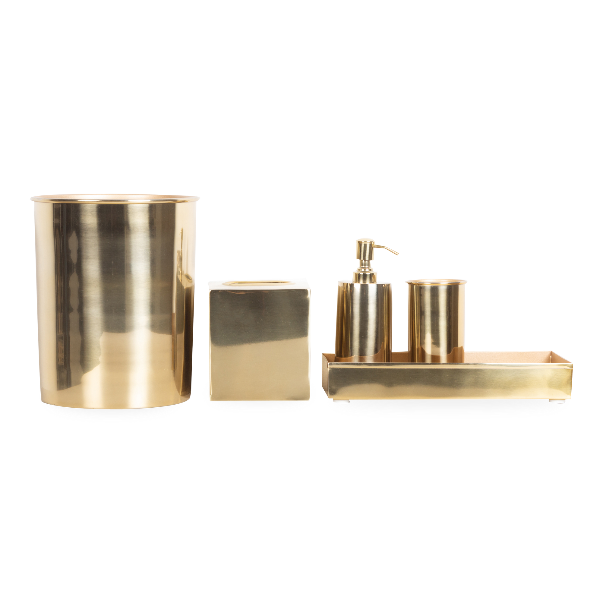 Characterized by its clean design and sleek silhouettes, the Essential Collection features an effortlessly elegant polished brass finish that will elevate any bathroom or kitchen c