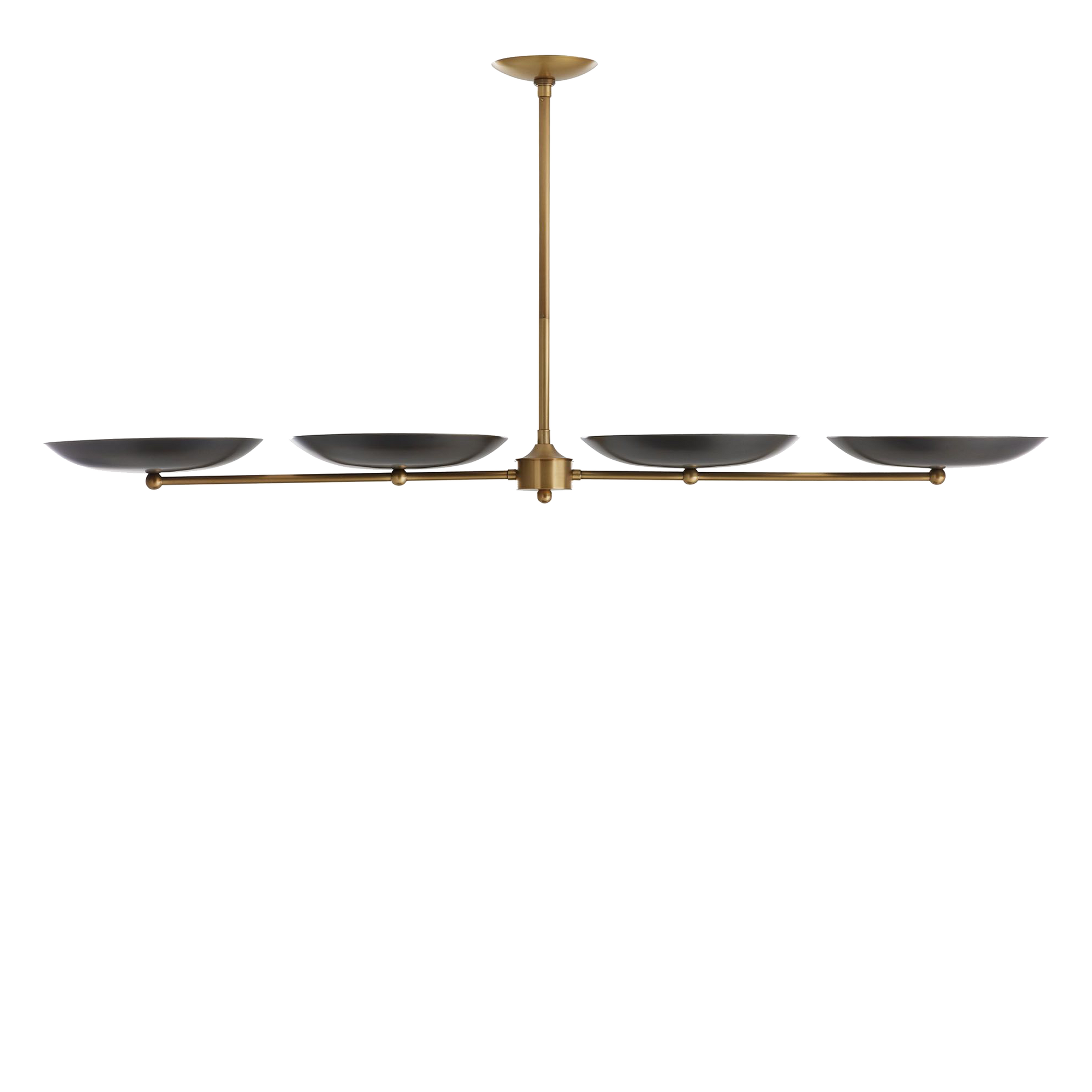 Streamlined yet elegant, this linear chandelier made from steel balances a bold bronze finish with an elegant antique brass frame.