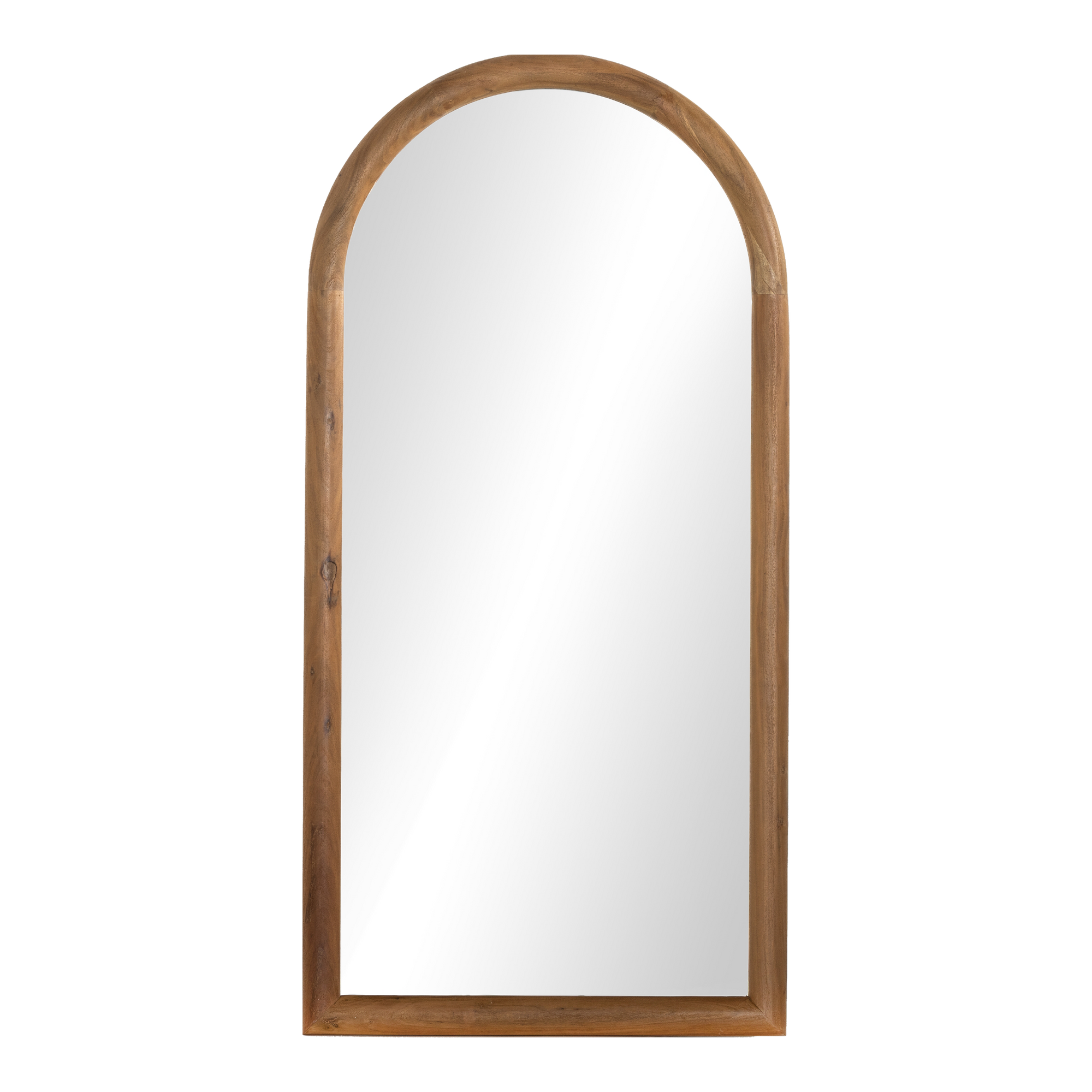 This arched mirror features solid acacia that is smoked, shaped, and smoothed to bring a vintage art deco-inspired frame to this mirror.