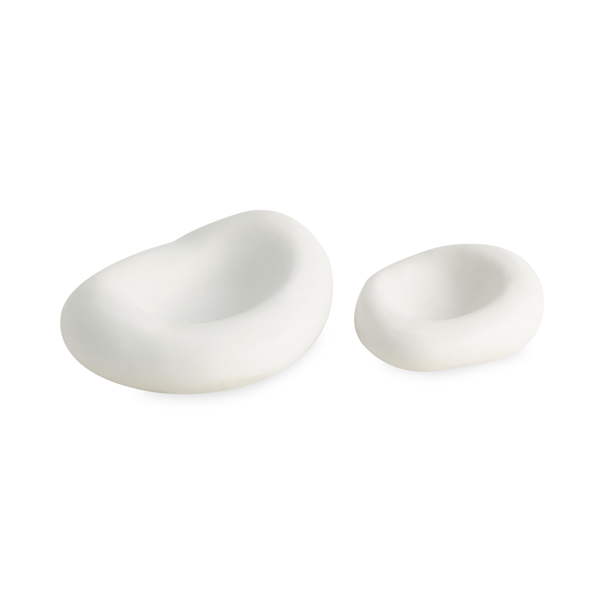 Crafted in Italy, these organic shaped ceramic bowls have a matte white finish and are available in two sizes.