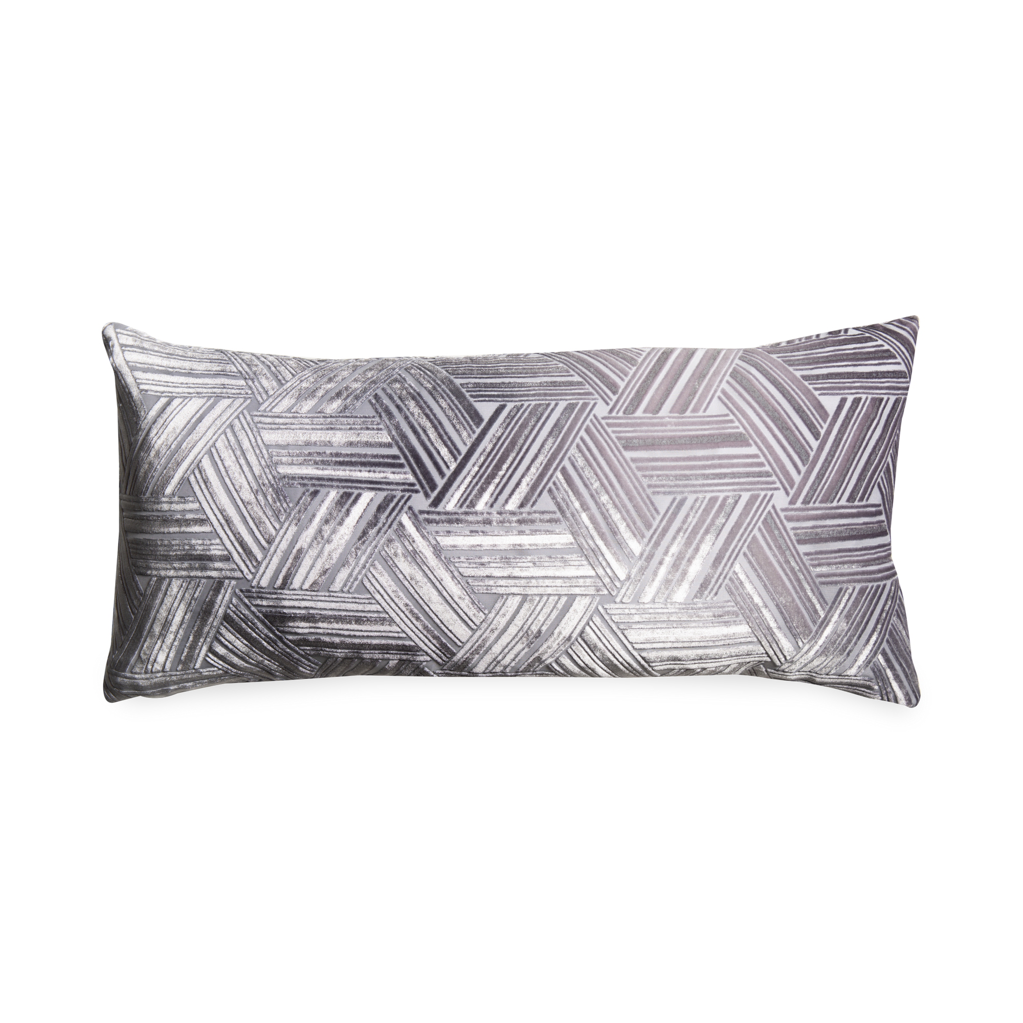 The Entwined Pillow features a pattern made of high and low lines of velvet and silk.