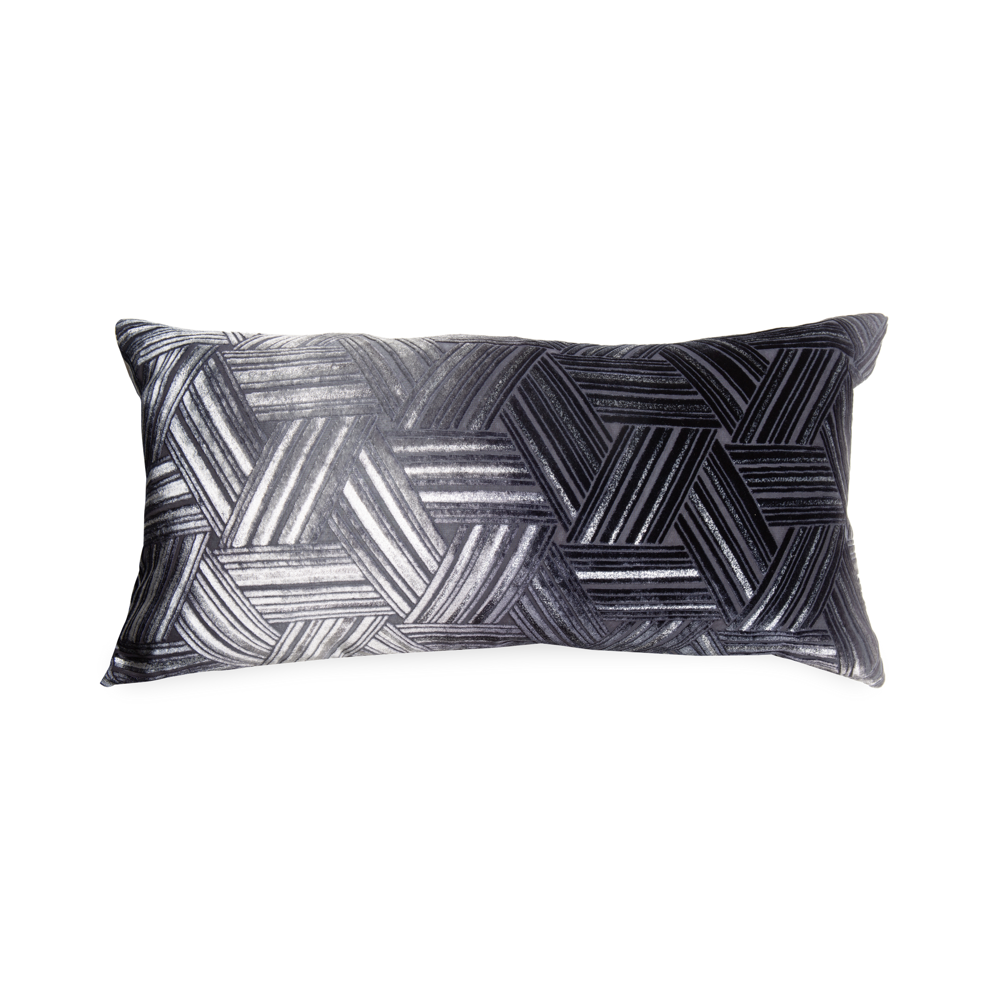 The Entwined Pillow features a pattern made of high and low lines of velvet and silk.