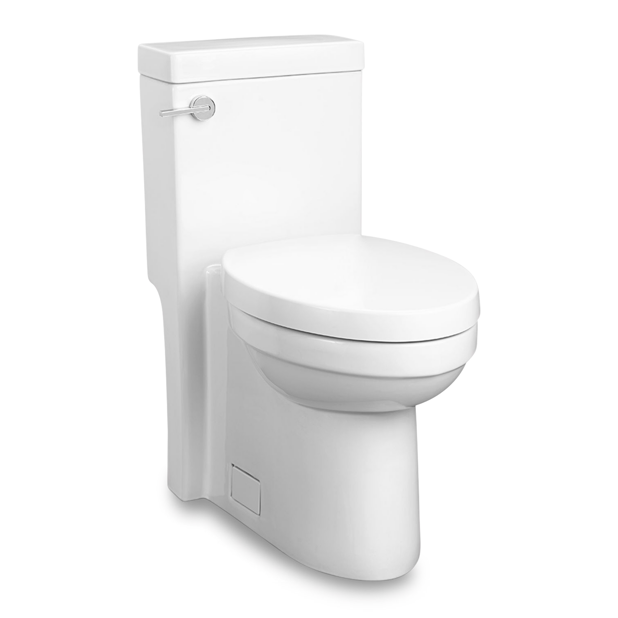 A transitional style one-piece toilet with Slow Close seat.