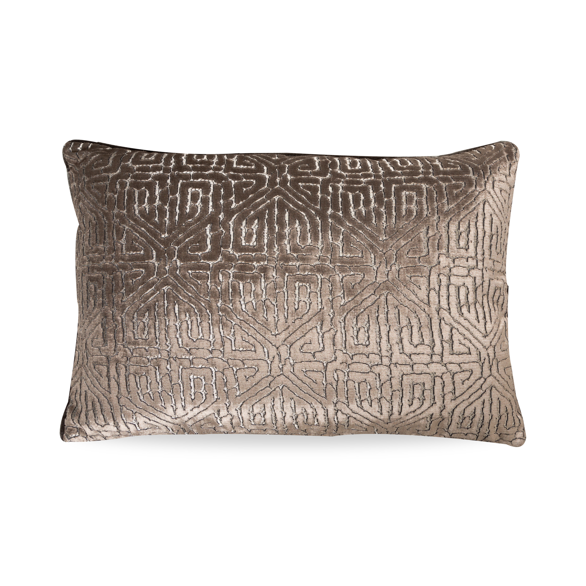 The Maze Pillow features an Aztec labyrinth pattern on the finest viscose velour.