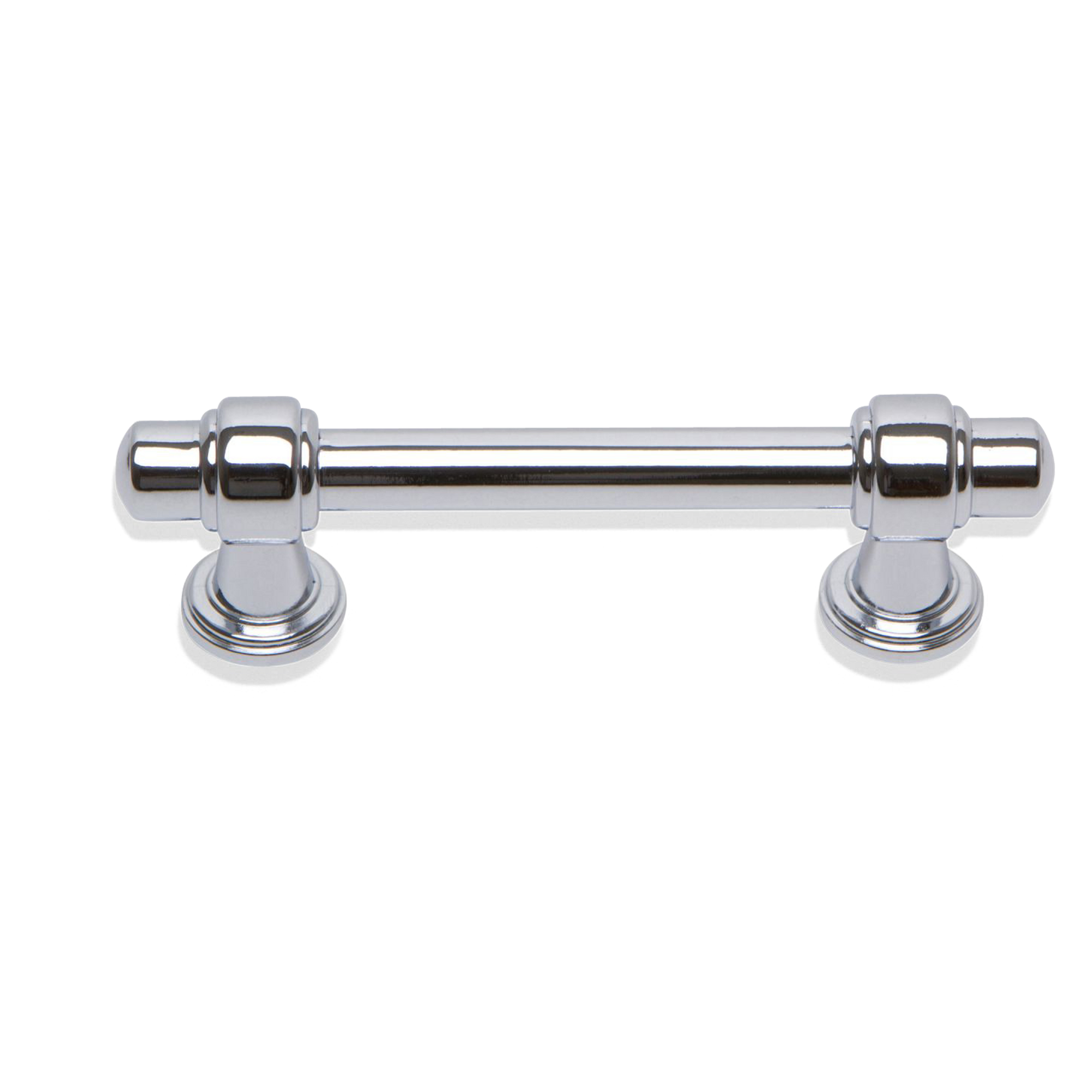 A contemporary pull with edged bar and handle details.