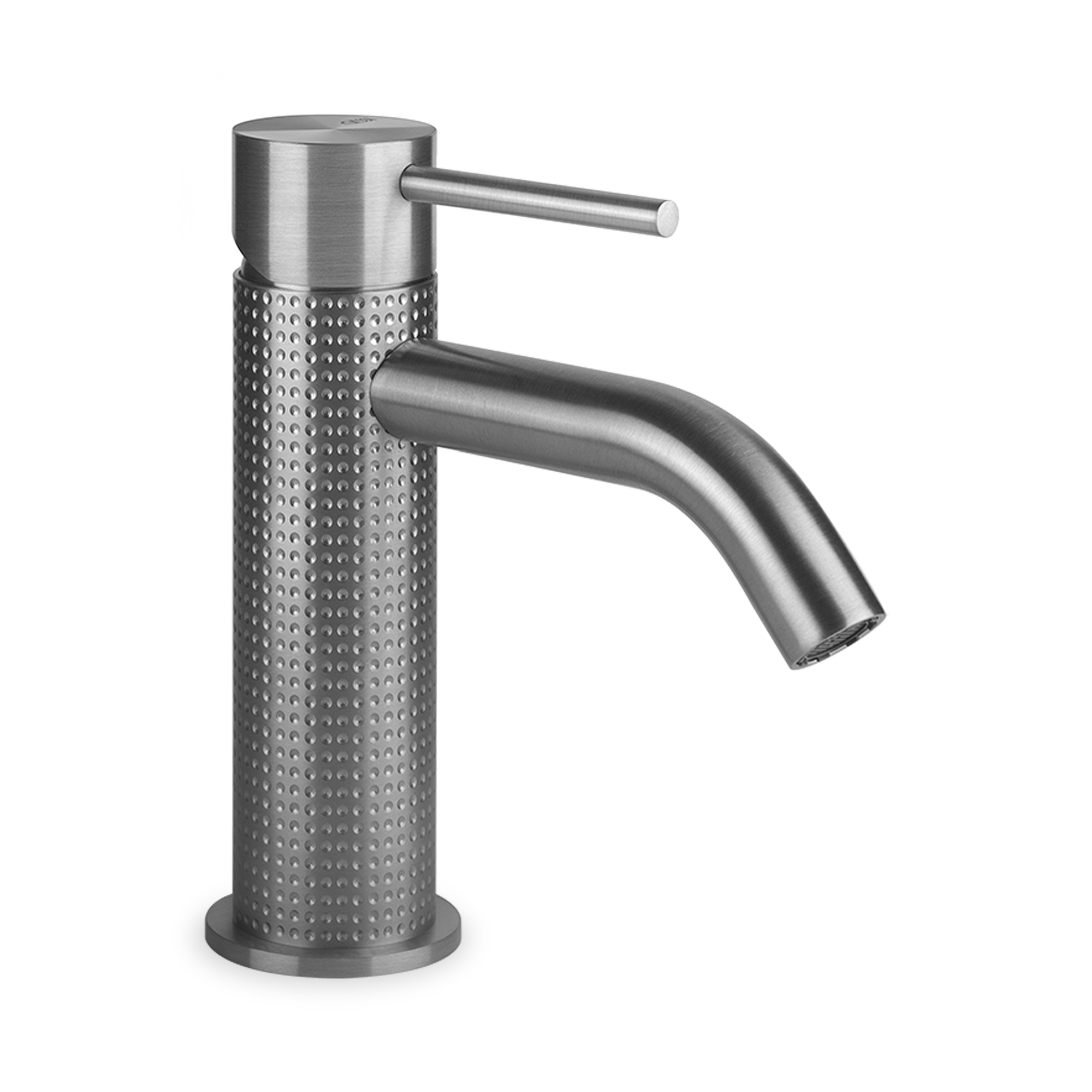 A single hole, single level basin faucet with unique texture.