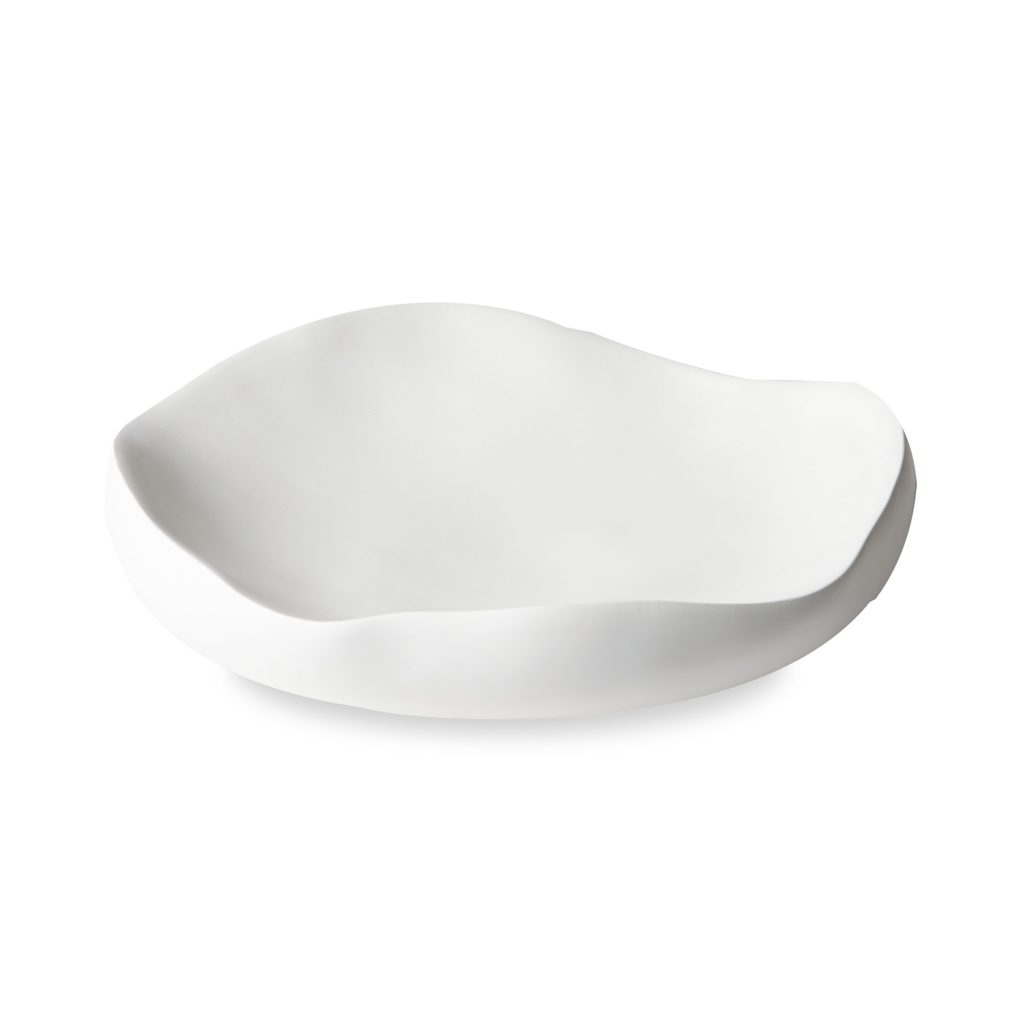 These organic shaped round bowls are handcrafted in Italy and features a matte white texture.